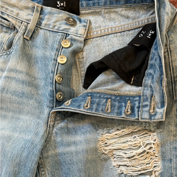 3x1 Cotton Distressed Straight Jeans in Marco - Picture 4 of 11